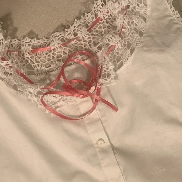 Tops - Antique Crochet Camisole with Pink Trim